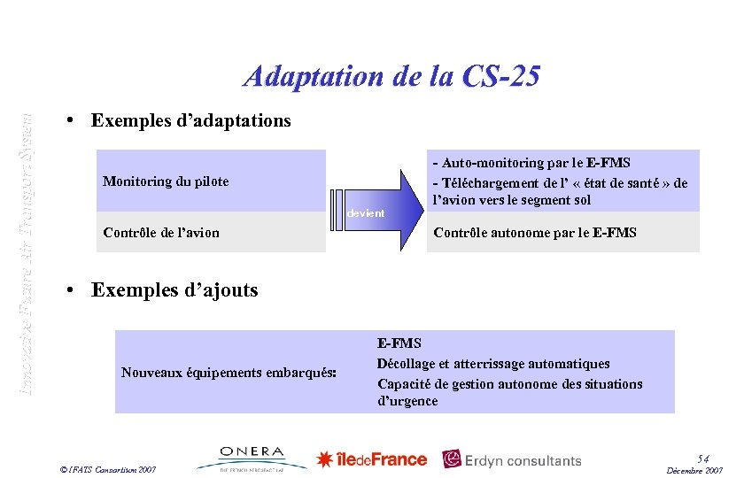 Innovative Future Air Transport System Adaptation de la CS-25 • Exemples d’adaptations Monitoring du