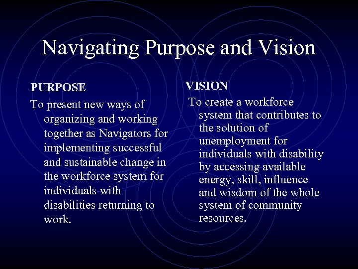 Navigating Purpose and Vision PURPOSE To present new ways of organizing and working together