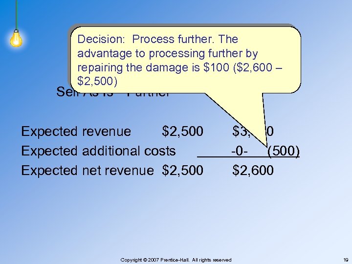 E 25 -23 Decision: Process further. The advantage to processing further by repairing the