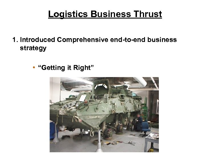 Logistics Business Thrust 1. Introduced Comprehensive end-to-end business strategy • “Getting it Right” 