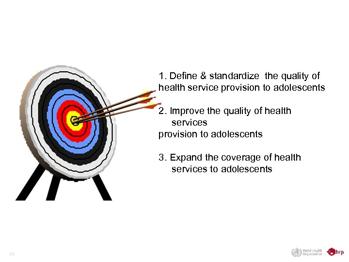 1. Define & standardize the quality of health service provision to adolescents 2. Improve