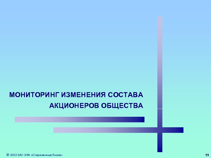 МОНИТОРИНГ ИЗМЕНЕНИЯ СОСТАВА АКЦИОНЕРОВ ОБЩЕСТВА 2003 ЗАО АКФ «Современные бизнес- 15 