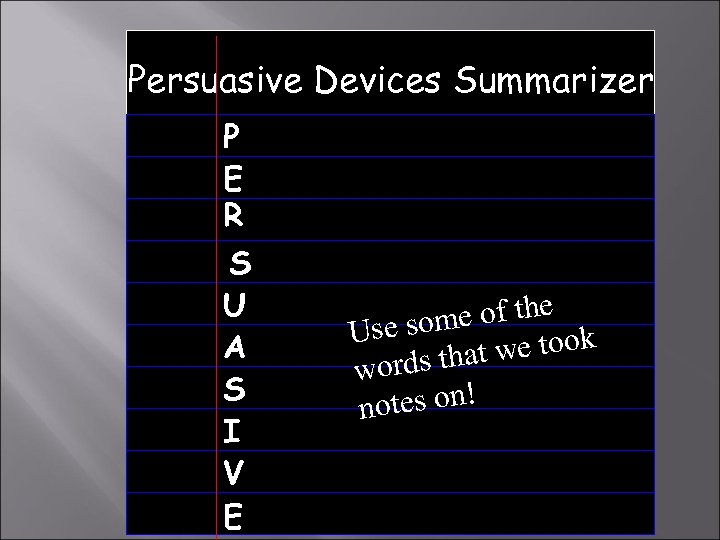 Persuasive Devices Summarizer P E R S U A S I V E e
