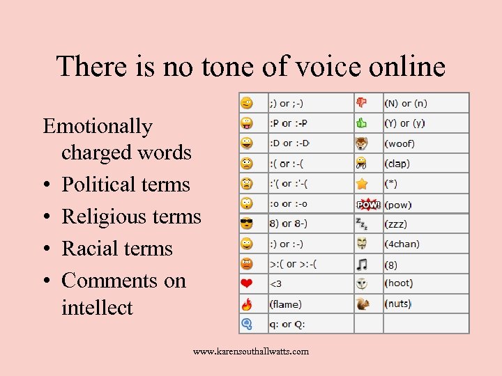 There is no tone of voice online Emotionally charged words • Political terms •