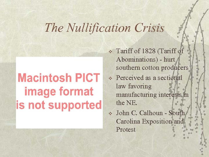The Nullification Crisis v v v Tariff of 1828 (Tariff of Abominations) - hurt