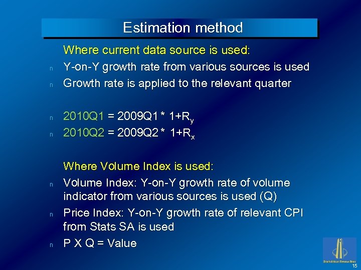 Estimation method n n n n Where current data source is used: Y-on-Y growth