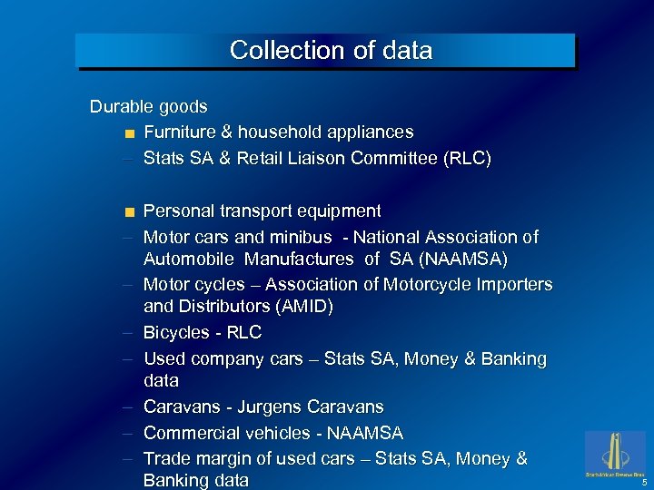 Collection of data Durable goods Furniture & household appliances – Stats SA & Retail