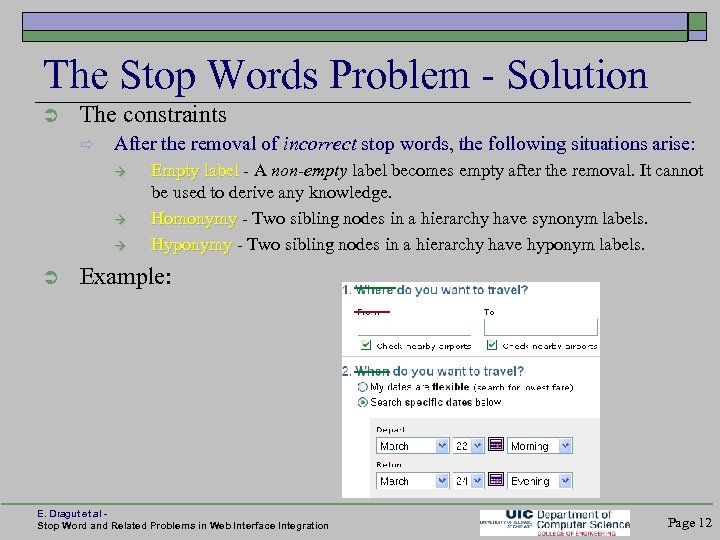 The Stop Words Problem - Solution The constraints After the removal of incorrect stop