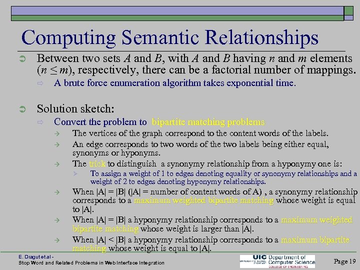 Computing Semantic Relationships Between two sets A and B, with A and B having