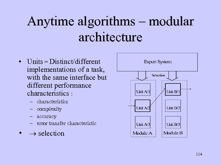 Anytime algorithms – modular architecture • Units = Distinct/different implementations of a task, with