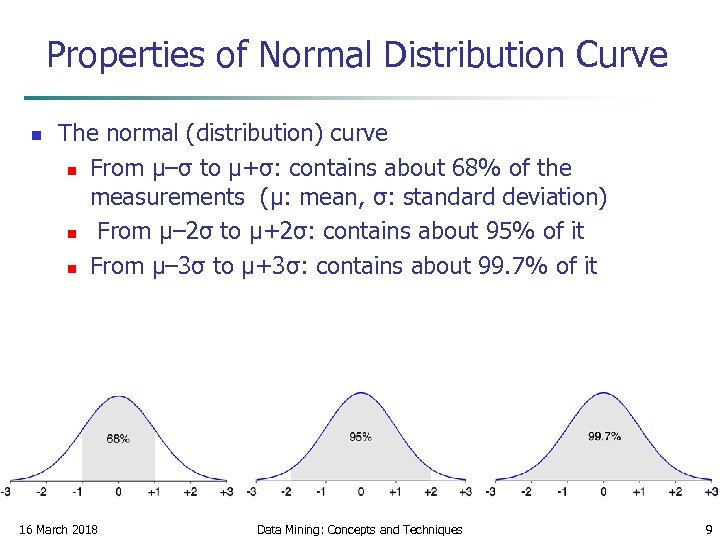 Properties of Normal Distribution Curve n The normal (distribution) curve n From μ–σ to