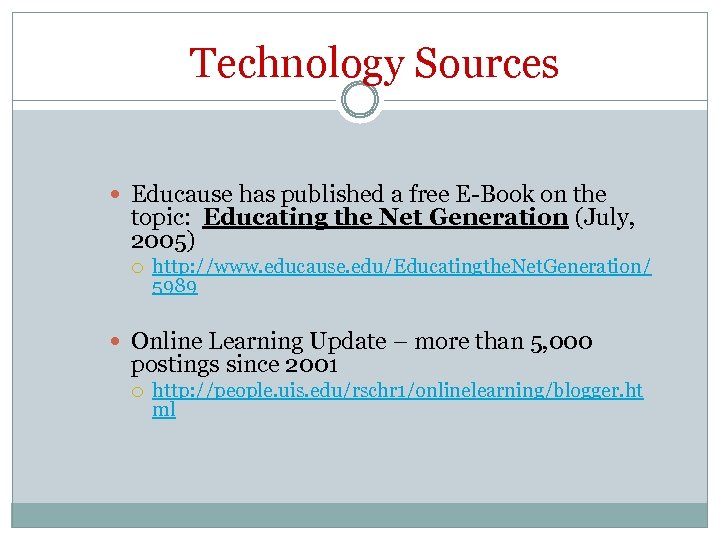 Technology Sources Educause has published a free E-Book on the topic: Educating the Net