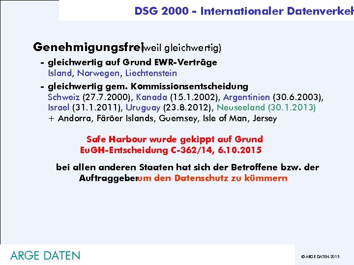 DSG 2000 - Internationaler Datenverkeh Genehmigungsfrei (weil gleichwertig) - gleichwertig auf Grund EWR-Verträge Island,