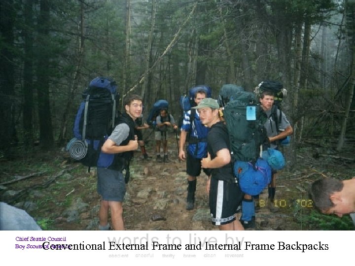 Chief Seattle Council Boy Scouts of America Conventional External Frame and Internal Frame Backpacks