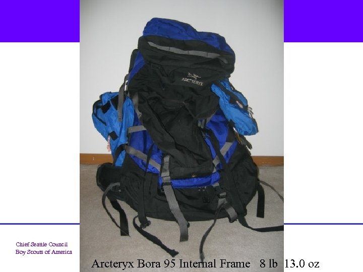 Chief Seattle Council Boy Scouts of America Arcteryx Bora 95 Internal Frame 8 lb