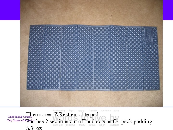 Thermorest Z Rest ensolite pad Pad has 2 sections cut off and acts as