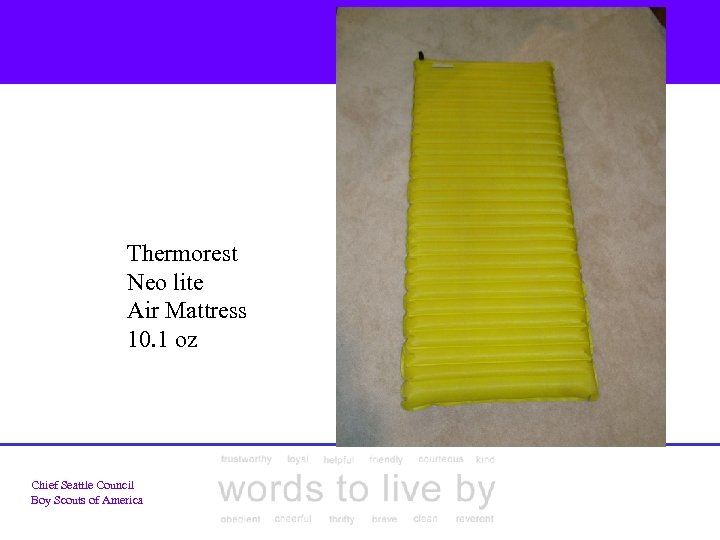 Thermorest Neo lite Air Mattress 10. 1 oz Chief Seattle Council Boy Scouts of