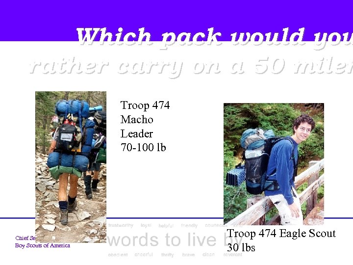 Which pack would you rather carry on a 50 miler Troop 474 Macho Leader
