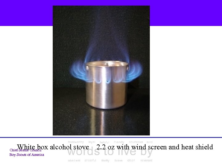 White box alcohol stove 2. 2 oz with wind screen and heat shield Chief