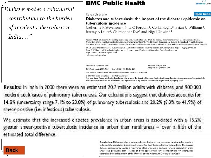 “Diabetes makes a substantial contribution to the burden of incident tuberculosis in India…” Back