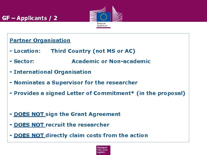 GF – Applicants / 2 Partner Organisation - Location: - Sector: Third Country (not