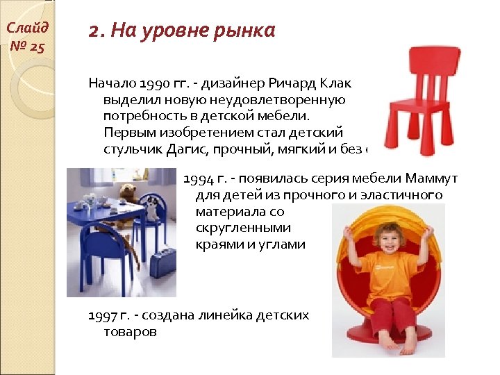 Слайд № 25 2. На уровне рынка Начало 1990 гг. - дизайнер Ричард Клак