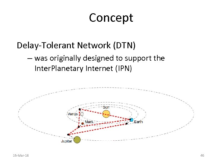 Concept Delay-Tolerant Network (DTN) – was originally designed to support the Inter. Planetary Internet