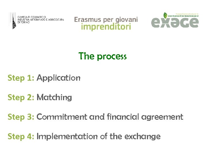 The process Step 1: Application Step 2: Matching Step 3: Commitment and financial agreement