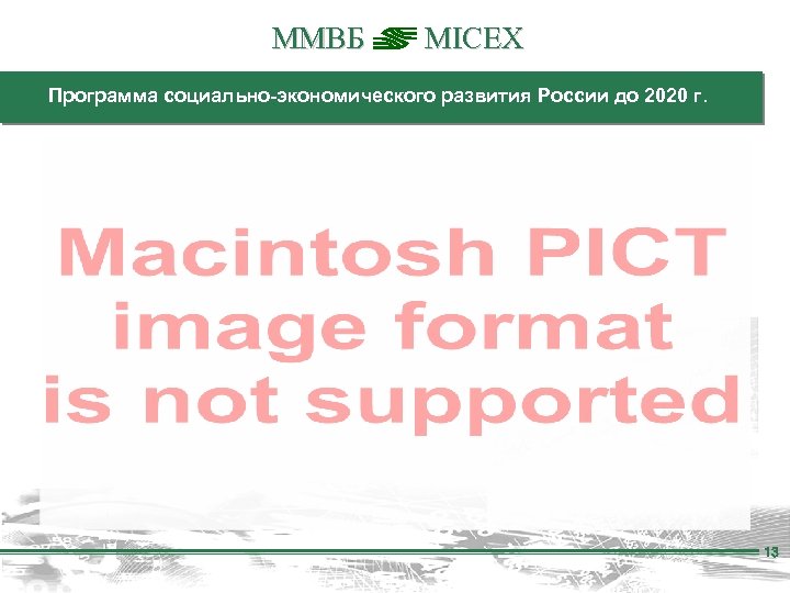 ММВБ MICEX Программа социально-экономического развития России до 2020 г. 13 