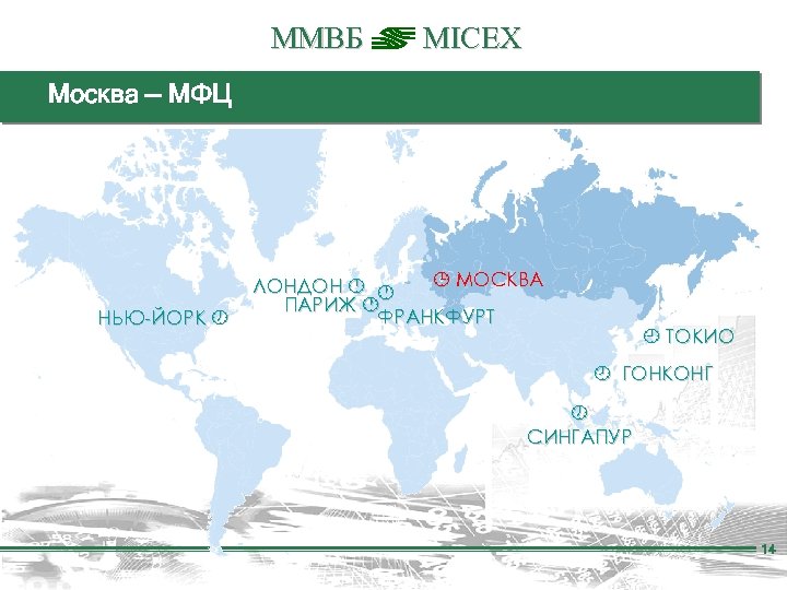 ММВБ MICEX Москва — МФЦ НЬЮ-ЙОРК МОСКВА ЛОНДОН ПАРИЖ ФРАНКФУРТ ТОКИО ГОНКОНГ СИНГАПУР 14