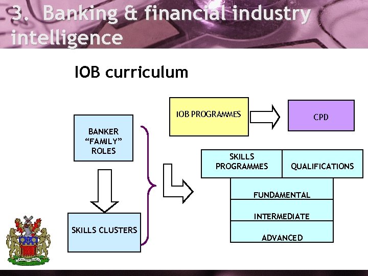 3. Banking & financial industry intelligence IOB curriculum IOB PROGRAMMES BANKER “FAMILY” ROLES CPD