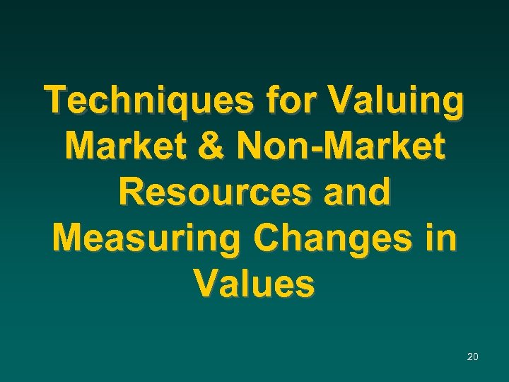 Techniques for Valuing Market & Non-Market Resources and Measuring Changes in Values 20 