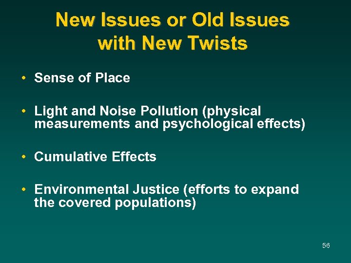 New Issues or Old Issues with New Twists • Sense of Place • Light