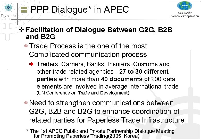 PPP Dialogue* in APEC v Facilitation of Dialogue Between G 2 G, B 2