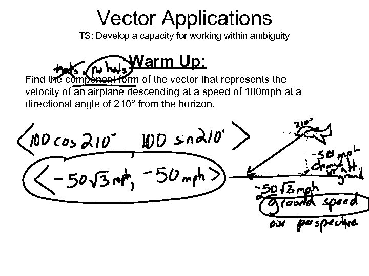 Vector Applications TS: Develop a capacity for working within ambiguity Warm Up: Find the