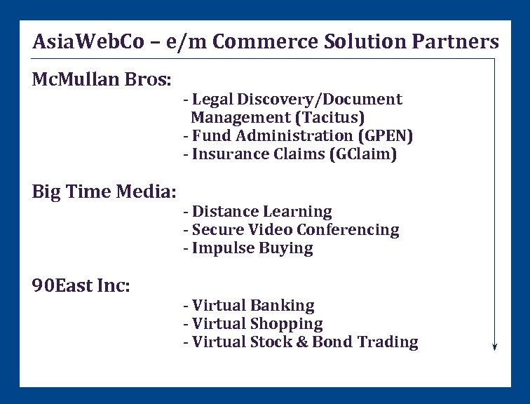 Asia. Web. Co – e/m Commerce Solution Partners Mc. Mullan Bros: Big Time Media: