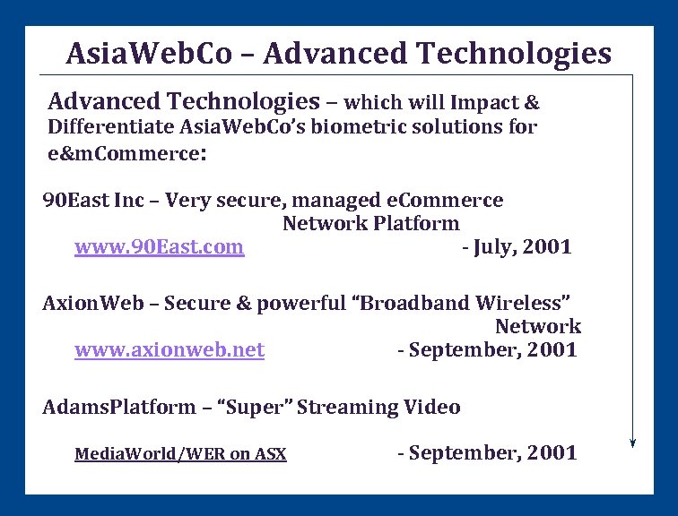 Asia. Web. Co – Advanced Technologies – which will Impact & Differentiate Asia. Web.