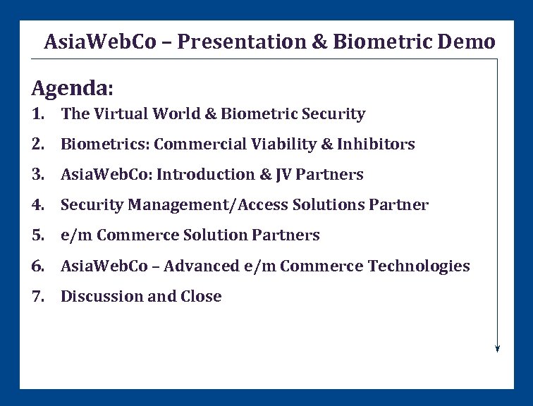 Asia. Web. Co – Presentation & Biometric Demo Agenda: 1. The Virtual World &