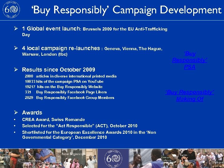 9 ‘Buy Responsibly’ Campaign Development Ø 1 Global event launch: Brussels 2009 for the