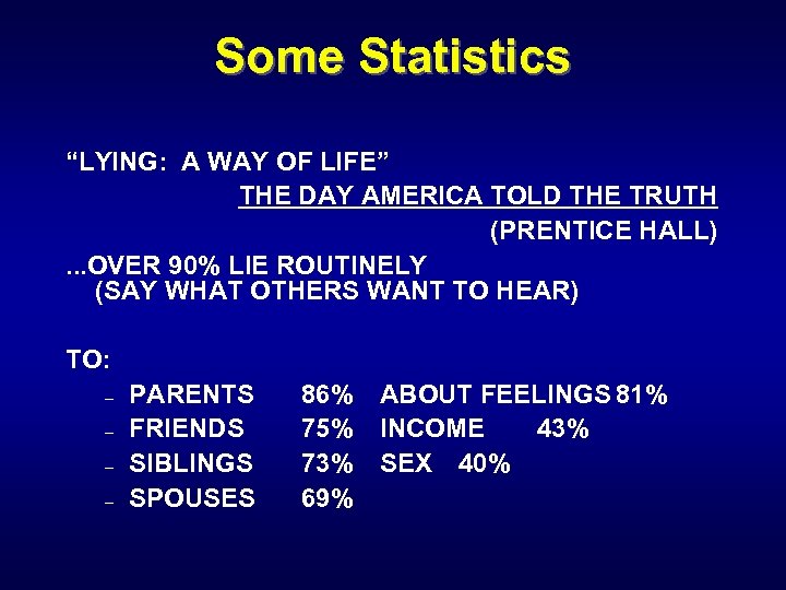 Some Statistics “LYING: A WAY OF LIFE” THE DAY AMERICA TOLD THE TRUTH (PRENTICE