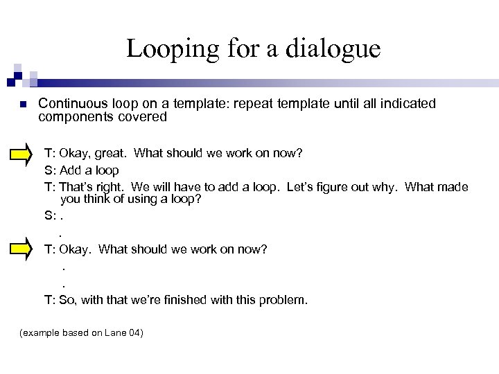 Looping for a dialogue Continuous loop on a template: repeat template until all indicated