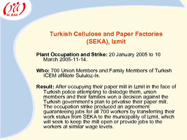 Turkish Cellulose and Paper Factories (SEKA), Izmit Plant Occupation and Strike: 20 January 2005