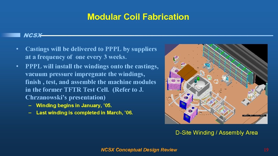 Modular Coil Fabrication NCSX • • Castings will be delivered to PPPL by suppliers