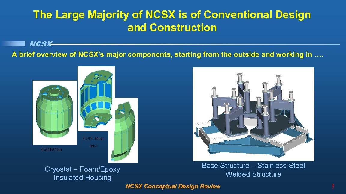 The Large Majority of NCSX is of Conventional Design and Construction NCSX A brief