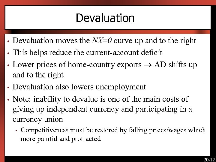 Devaluation • • • Devaluation moves the NX=0 curve up and to the right