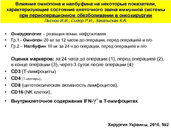 Влияние омнопона и налбуфина на некоторые показатели, характеризующие состояние клеточного звена иммунной системы при
