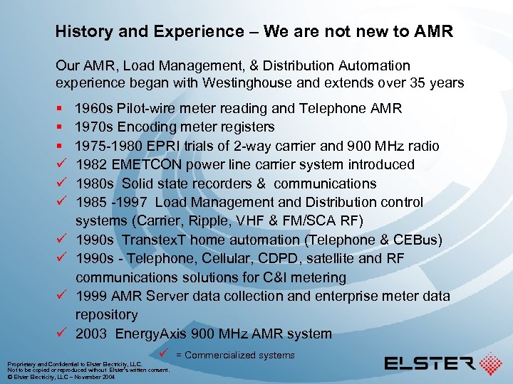 History and Experience – We are not new to AMR Our AMR, Load Management,