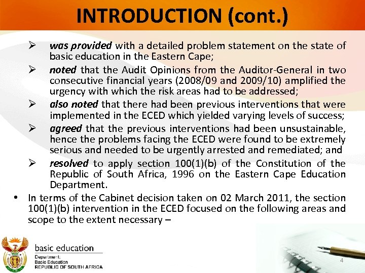 INTRODUCTION (cont. ) was provided with a detailed problem statement on the state of
