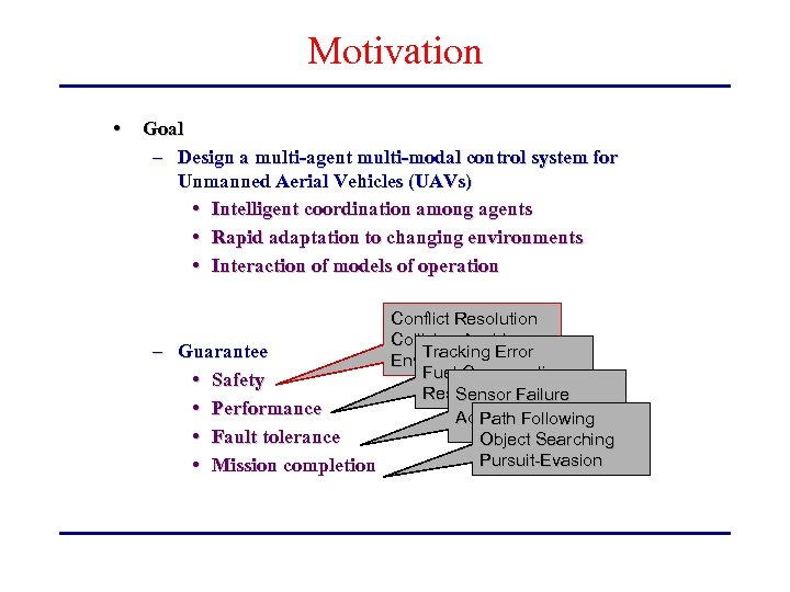 Motivation • Goal – Design a multi-agent multi-modal control system for Unmanned Aerial Vehicles