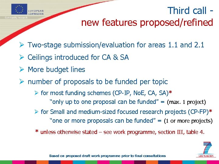 Third call new features proposed/refined Ø Two-stage submission/evaluation for areas 1. 1 and 2.